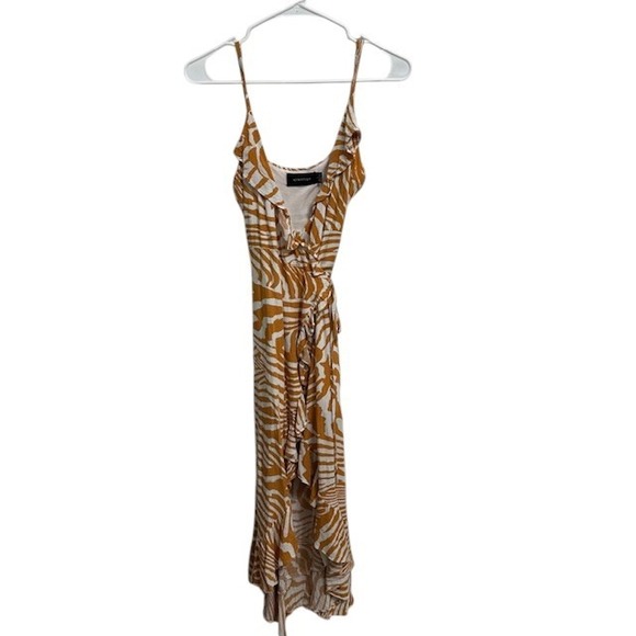 Revolve MINKPINK Zebra Print Wrap Dress Ruffle High Low V Neck Sleeveless Sz‎ Sm - Picture 4 of 16